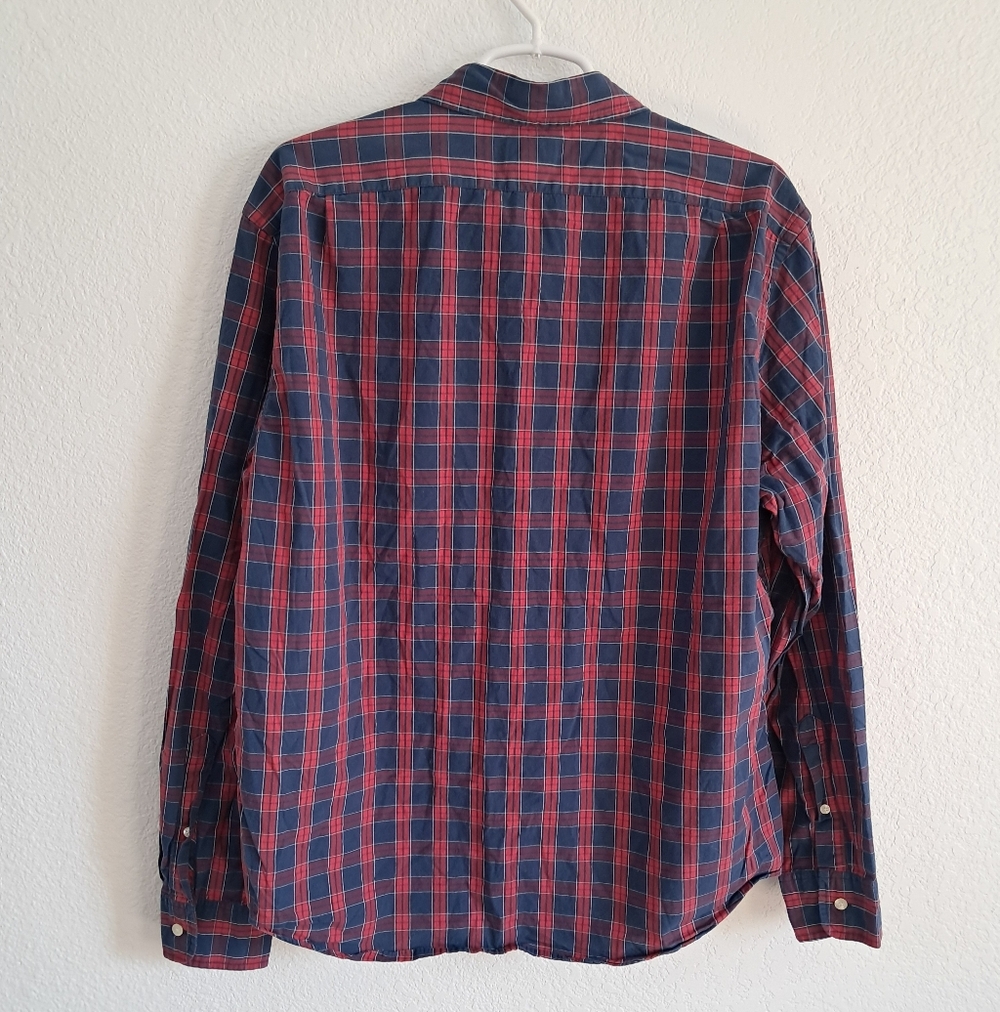 Vintage J.Crew Men’s XL Tartan Plaid Red Blue Button Down Shirt Long Sleeve - Picture 2 of 10